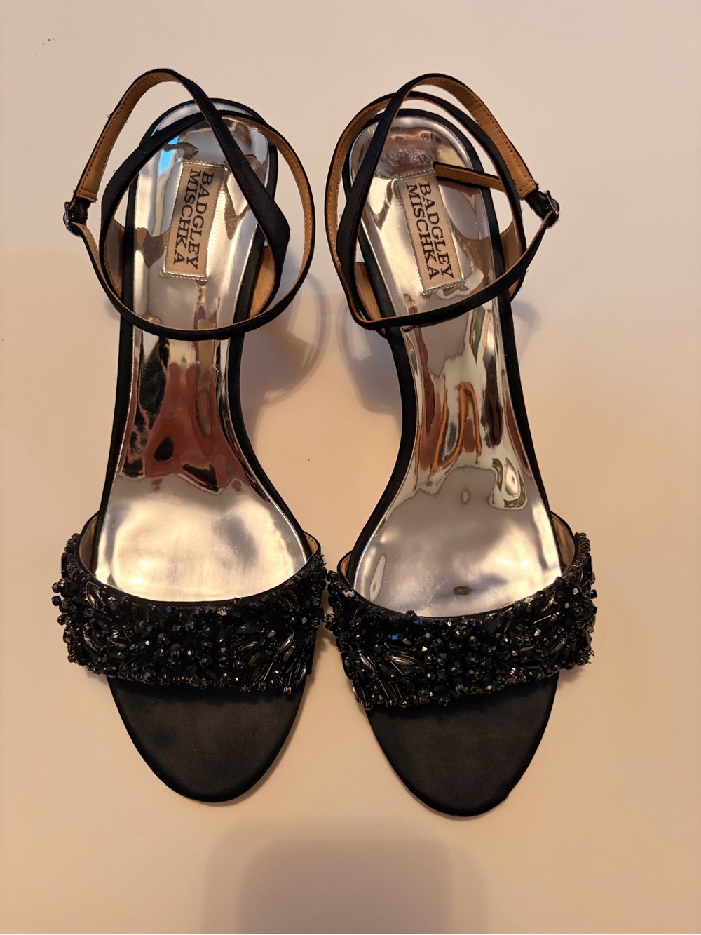 Badgley Mischka Black Jeweled Open-Toe Heels